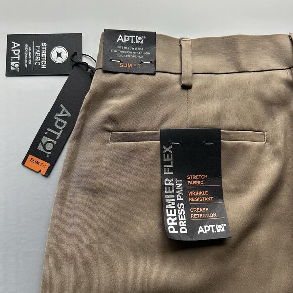 NWT Men’s Apt 9 38x29 Tan Dress Pants Slim Fit/Leg Stretch Business Suit Formal - Picture 12 of 14